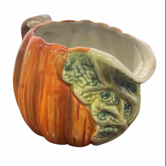 Vintage 1989 Fitz and Floyd OCI Omnibus Fall Pumpkins Creamer and Dish Set - Picture 4 of 10